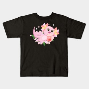 Axolotl Strawberry Milk Milkshake Floral Kawaii Axolotl Kids T-Shirt